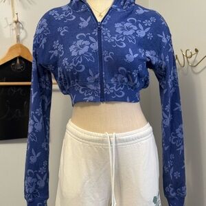 PLAYBOY Blue Floral Cropped Hoodie